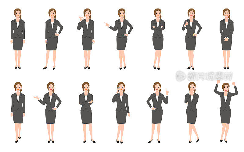 Set of businesswoman isolated on white background